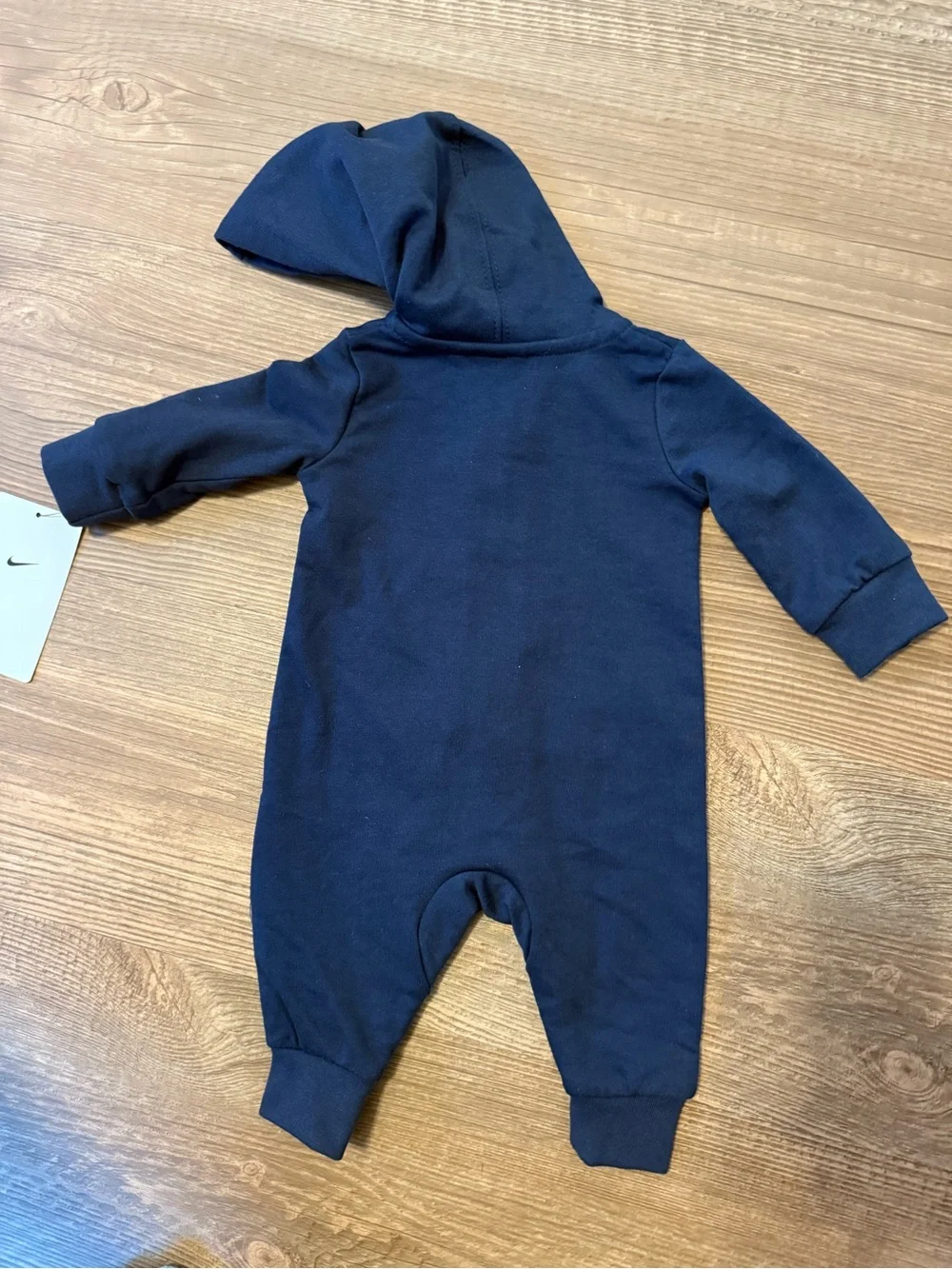 Nike Navy Hooded Baby One-Piece Romper with Swoosh